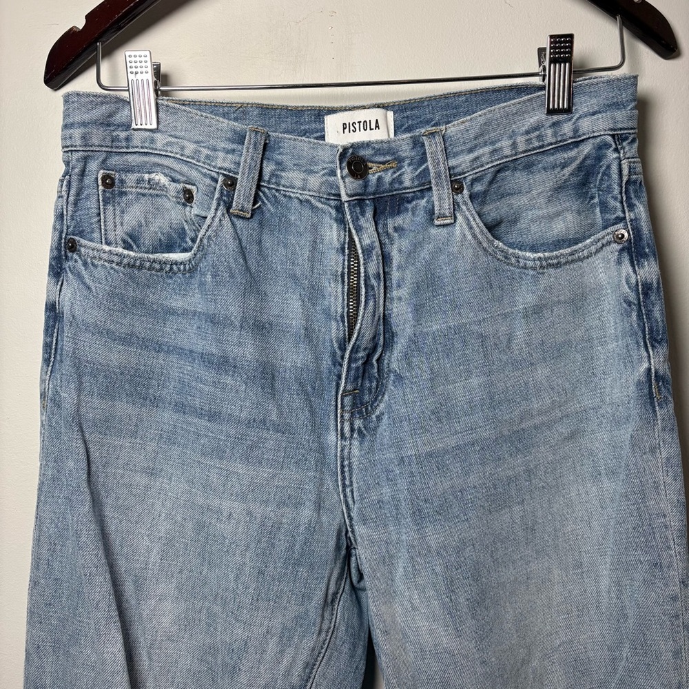 Pistola Jeans Sz 27 Distressed Light Wash Denim High Rise Straight Leg Raw Hem - Picture 2 of 11